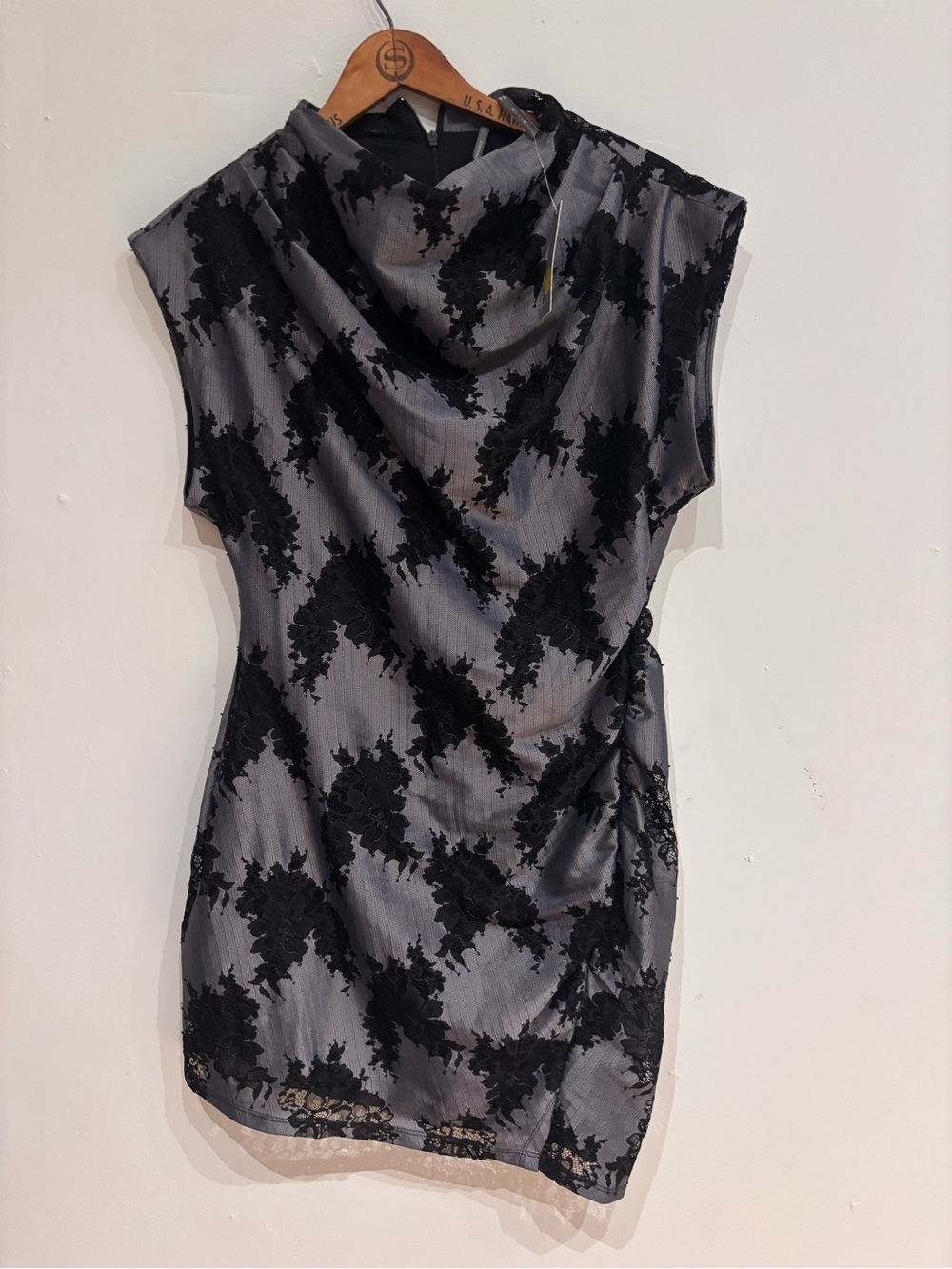 NWT Anthropologie The Maya Ruched Cowl-Neck Dress: Lace Mini Edition size 6P - Picture 4 of 5